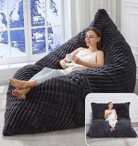 Hobestluk 3 in 1 Bean Bag Chair Giant Bean Bag Chairs Convertible Bean Bag Floor Cushion with Machine Washable Cover, Beanbag Chairs for Adult (Dark Grey) - Image 1