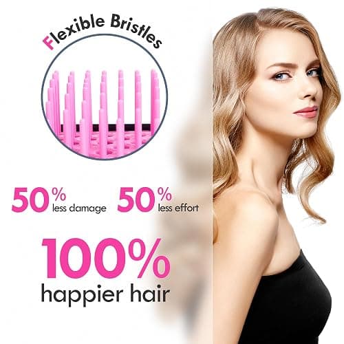 Aussumy Vented Detangling Hair Brush - 2 Pack Detangler Hairbrush for Effortless Tangle Removal - Ultra-Soft Bristles -For Natural Curly Straight Wet Dry Damaged Hair for Women Men Kids - Black & Pink thumbnail 3