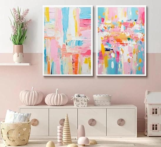2Pcs colorful abstract Wall Art College style girl art posters prints Modern Pastel texture Pictures Paintings Wall Decor for Girly Dorm Bedroom Living Room Decoration Unframed thumbnail 6