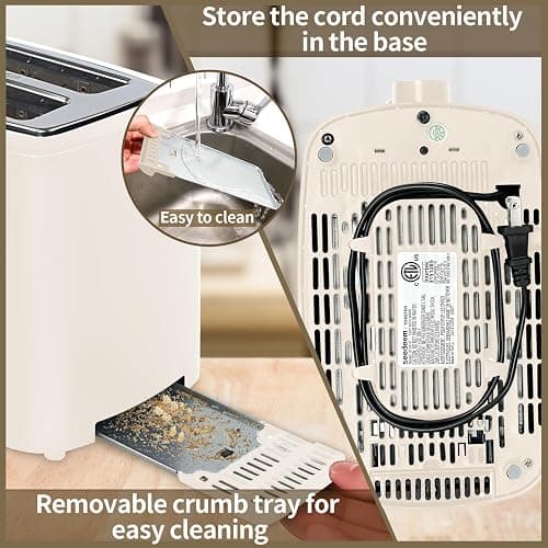 SEEDEEM Toaster 2 Slice, Bread Toaster with LCD Display, 7 Shade Settings, 1.４'' Extra Wide Slots Toaster with Cancel, Bagel, Defrost, Reheat Functions, Removable Crumb Tray, 900W, Cream White - 10.2*6.8*5.9 inch - Cream White thumbnail 6