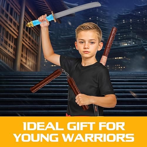Liberty Imports Ninja Toy Weapons Kids Role Play Set with 2 Katana Swords, 2 SAIS, 4 Shuriken and Bo Staff for Children Dress Up Pretend Play Battles thumbnail 6