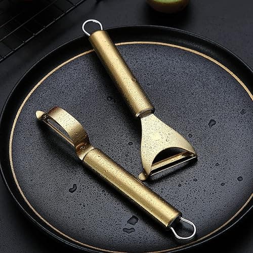 Gold Potato Vegetable Peeler, Kyraton Stainless Steel Apple Fruit Veggie Peeler with Gold Titanium Plating, Peelers for Kitchen Ergonomic Non Slip Handle,Set of 2 thumbnail 2
