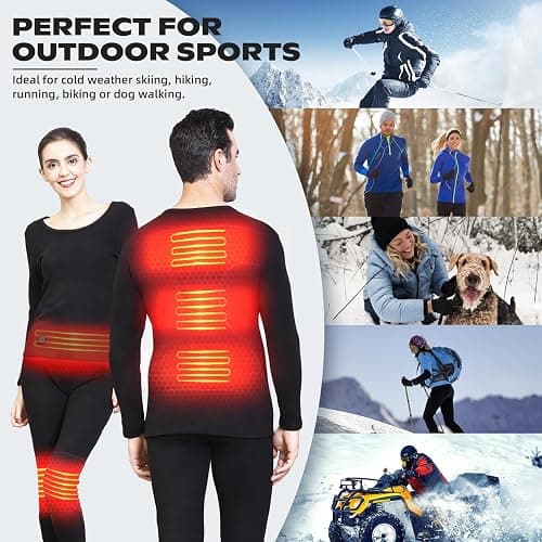 J JINPEI Heated Thermal Underwear Set, Men Women Electric Heated Long Sleeve Long Johns Ultra-Soft Base Layer, Clothes Pants for Cold Weather-Black (M) thumbnail 6