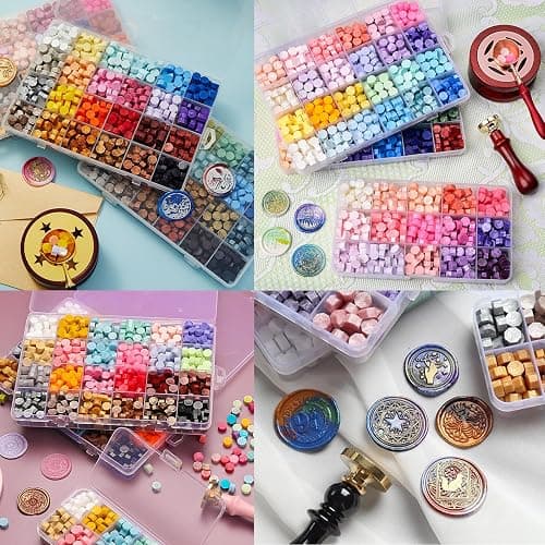 WASOHLING 1200 Pcs Metallic Assorted Color Wax Seal Beads - 48 Colors for Making Seals, Decor for Envelope Letter Wedding Invitation (48 Lattices Kit) thumbnail 2