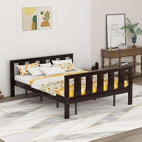 Queen Size Espresso Wood Platform Bed Frame with Headboard and Footboard - Sturdy and Stylish Bedroom Furniture for Enhanced Comfort and Modern Aesthetics - Image 1