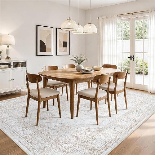 Xafir 8x10 Area Rugs for Living Room Washable Non-Slip Rug Beige | Vintage Medallion Rug，Soft Low Pile Large Rugs，Indoor Retro Carpet for Bedroom Nursery Dining Table Farmhouse Home Office thumbnail 3