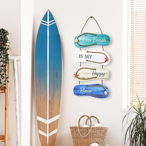 Wooden Flip Flop Beach Decor Sign Nautical Coastal Wood Wall Decor with Rope Hanger Summer Indoor and Outdoor Wall Accent for Bathroom, Bedroom & Living Room thumbnail 8