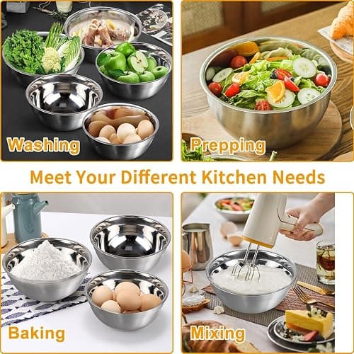 WEPSEN Mixing Bowls with Lid Set, 25PCS Kitchen Utensils Metal Bowl Stainless Steel Nesting Bowls, Measuring Cups and Spoons, Egg Whisk for Baking Prepping Cooking Serving Supplies thumbnail 3