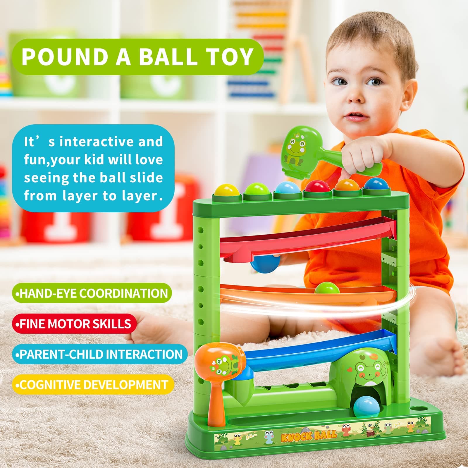 Toddlers Toys for 1 2 3 Years Old Kids, Pound A Ball Toys Included 2 Hammer & 12 Balls, Montessori Toys for 12-18 Months Baby, Interactive Game for Boys and Girls, Early Learning Educational Gift thumbnail 4
