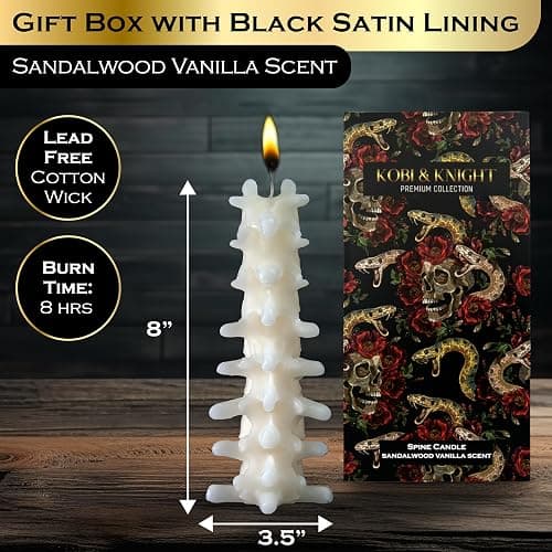 Kobi & Knight Spine Candle - Sandalwood Vanilla Scented Creepy Candles for Gothic Decor Gift - Ivory Spooky Vertebra Candle - Goth Decoration for Halloween thumbnail 2