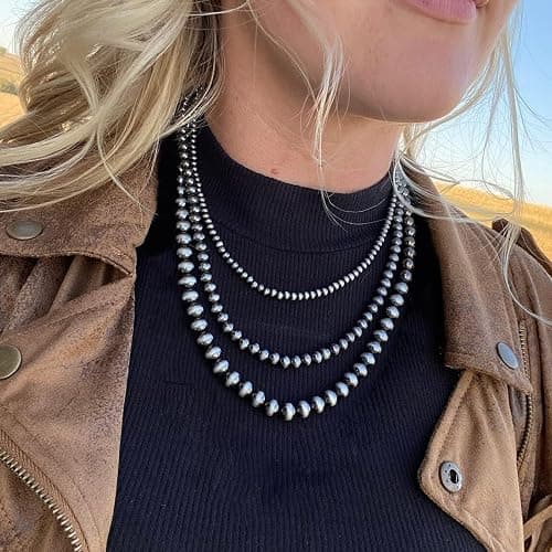 Navajo Pearl Necklace Western Jewelry for Women Boho Layered Beaded Necklaces Country Concert Outfits Accessories thumbnail 2
