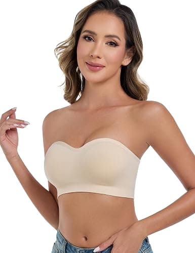 ANGOOL Strapless Bras for Women Wirefree Non-Slip Tube Top Invisible Bralette Seamless Padded Bandeau Bra thumbnail 3