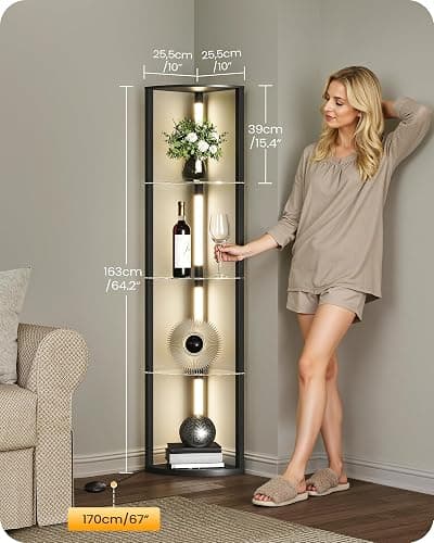 GOEBLESON Floor Lamp with Shelves, 4 Tier Wooden Standing Lamp, 360° Rotatable Pole, 3 CCT & Dimmable Corner Floor Lamps for Bedroom, Living Room, Study, Office, Black ZG54LDK05 thumbnail 6