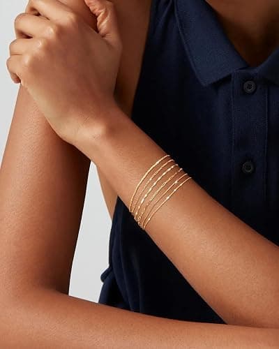 Freekiss Gold Stack Bracelets for Women | Dainty Thin Bracelet Set Trendy 14K Gold Plated Waterproof Bracelets for Women thumbnail 3