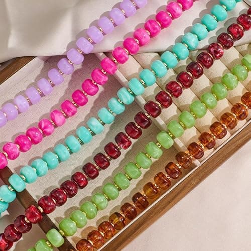 Zhuozatrfa Colorful Beaded Necklace for Women Unique Resin Beads Choker Necklaces Boho Statement Chunky Necklace Summer Vacation Jewelry thumbnail 8