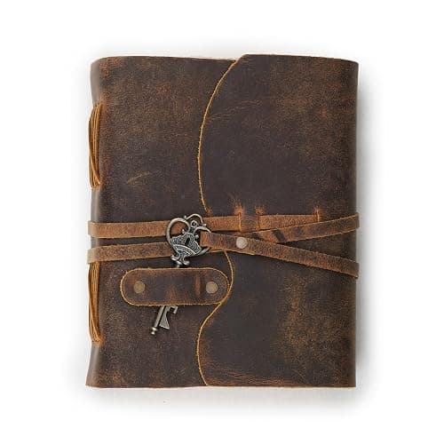 LEATHER VILLAGE Vintage Leather Journal – 200 Handmade Vintage Deckle Edge Paper – Leather bound Journal For Women Men – Vintage Key Closure - Book of Shadows - Cappuccino Brown - 8X6 inches (A5) thumbnail 3