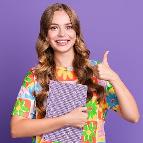 Resholder Purple A5 Rhinestone Notebook & Pen Set Bling Diary for Girls | Hard Cover Glitter Journal for Women, Sparkly Desk Accessories Gift for Women, Cute Classroom Supplies for Back to School thumbnail 7