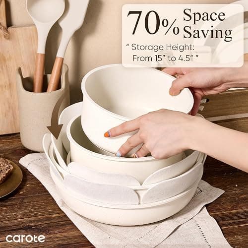 CAROTE 19pcs Pots and Pans Non Stick, Cookware Sets Detachable Handle, Induction Kitchen Pots and Pans,NonStick Cooking Set, Oven/Dishwasher/Fridge Safe, Space Saving thumbnail 5