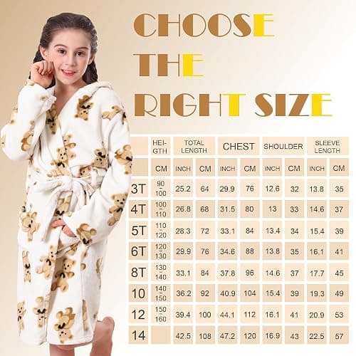 V.&GRIN Girls Fleece Robes, Hooded Plush Soft Fuzzy Warm Fluffy Bathrobe for Kids 3-14 Years thumbnail 6