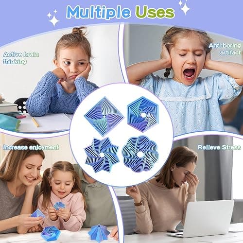 Meshcraft 4PCS 3D Printed Fractal Whirling Fidget Toys, Geometric Spiral Sensory Toy Pack, Stress Relief ADHD Focus Desk Toys, Optical Illusion Kinetic Decor, Gifts for Kids Adults(Purple Blue) thumbnail 6