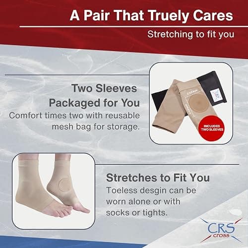 CRS Cross Ankle Malleolar Gel Sleeves. One Pair of Premium Padded Skate Socks to Cushion and Protect Ankle Bone for Figure Skating, Hockey, Inline, Roller, Skiing or Boots. (One Size Fits Most) thumbnail 3