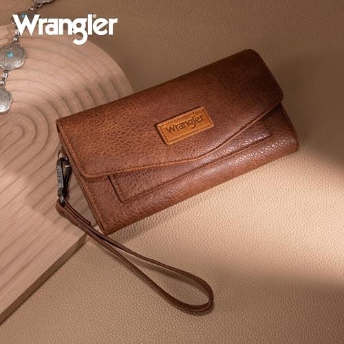 Montana West X Wrangler Brown Wallet Women Rfid Large Wristlet Trifold Women's Wallets Card Cases & Money Organizers with Detachable Wrist Strap thumbnail 6