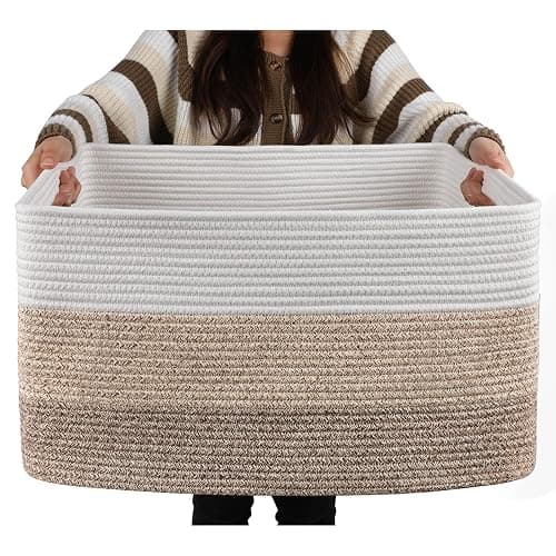 OIAHOMY Blanket Basket Laundry Basket Dog Toy Basket 75L Gradient Brown | Large Storage Basket,Baby Basket,Toy Storage,Woven Rope Basket for Blankets,Blanket Storage for Living Room - Image 1