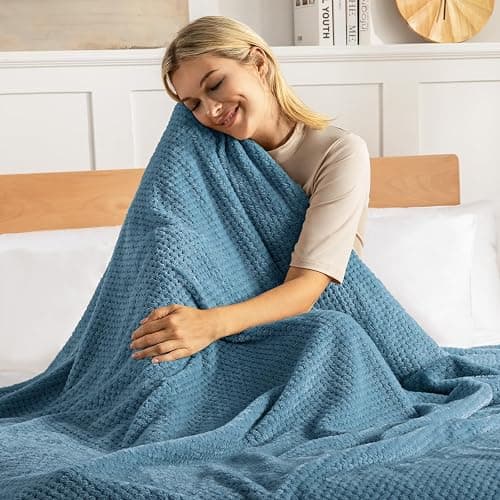 Exclusivo Mezcla Fleece Bed Blanket Twin Size, Super Soft and Warm Blankets for Couch, Sofa and Bed Waffle Textured, Cozy, Fuzzy and Lightweight (Slate Blue, 60x80 inches) thumbnail 4
