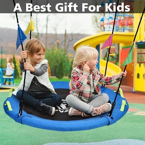 HeyZoo Tree Swing, Saucer Flying Swing 40 Inch for Kids, 900lbs Weight Capacity, with Adjustable Hanging Straps, for Backyard and Outdoor Playground, Gifts for Kids, Blue thumbnail 5