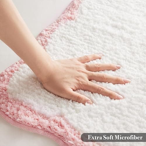 Luxury Microfiber Bathroom Rugs, White Bath Rug with Pink Scalloped Piping Cute Aesthetic Girly Bath Mat for Women's Bathroom, Tub, Floor Carpet, Sink, Shower, Anti Slip, Absorbent, 32x20 thumbnail 5