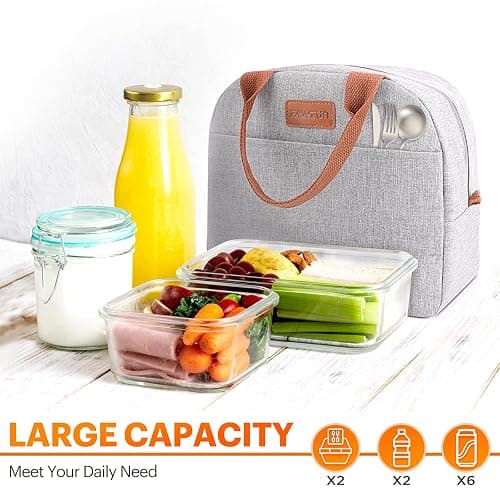 Lunch Bag for Women & Men Adult Insulated Lunch Box, Small Leakproof Cooler Food Lunch Containers Reusable High Capacity Lunch Tote Bags for Work, Travel, Outdoor (Grey) thumbnail 3