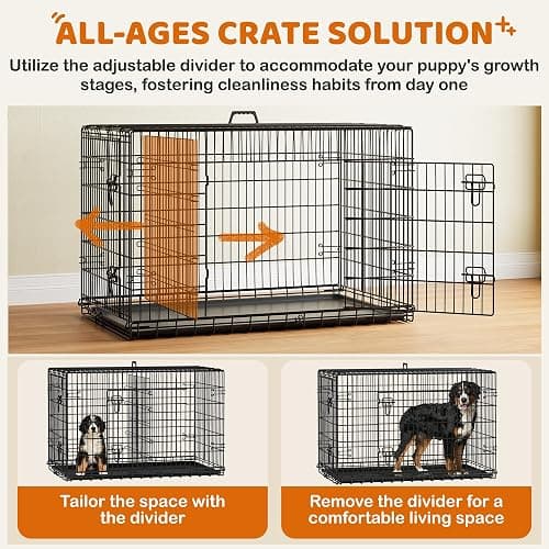 Yaheetech Dog Crate 48'' Double Door Dog Crate with Divider, Removable Tray | Metal Dog Crate with Removable Tray Wire Dog Kennel Crate for Medium to Large Dogs Travel Cage, Black thumbnail 5