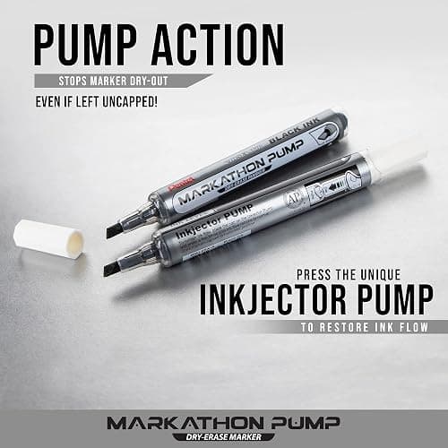 Pentel Markathon Pump Dry Erase Marker, Chisel Tip, Assorted Ink, 12 Pack (MWL6SX-12M) - Assorted - 12 Count (Pack of 1) thumbnail 5
