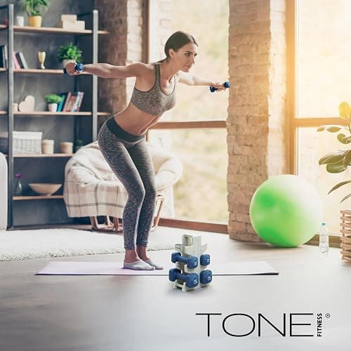 Tone Fitness Neoprene Dumbbell Set with Storage Rack – Non-Slip, Anti-Roll Hand Weights for Home Gym Workouts | 20 lb, 32 lb, 50 lb, 60 lb & 100 lb Options thumbnail 7