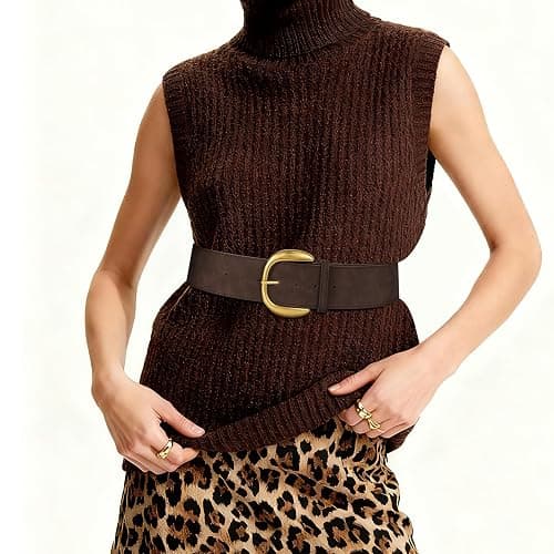 SANSTHS Women Wide Suede Belt for Dresses Jeans Fashion Thick Leather Waist Belts Ladies Chunky Belts thumbnail 5