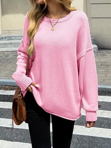 Saodimallsu Womens Oversized Crew Neck Sweaters Long Sleeve Slouchy Knit Fall Casual Loose Pullover Tops thumbnail 2