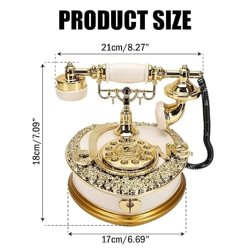 Big Vintage Telephone Jewelry Box 7x8" with Drawer - Heart Shaped Trinket Music Boxes with Retro Dial, Victorian Storage, Cute Antique Gifts for Women, Unique Style Home Decoration, Shelf Decor thumbnail 3