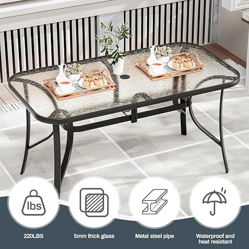 TLSUNNY 7 Pieces Patio Dining Set, Outdoor Table and Chairs W/1.69″ Umbrella Hole, 30"X 55" Table and Stackable Textilene Chair, All Weather Patio Furniture Set (Umbrella not Included) (Black) - Black thumbnail 5