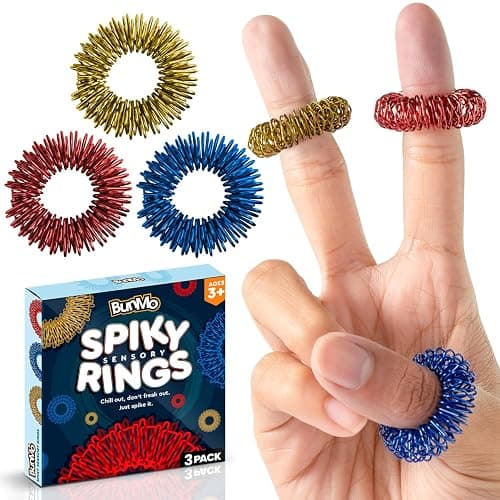 BunMo Spiky Sensory Rings 3pk – Acupressure Rings - Fidget Ring for Adults – Sensory Stimulation & Finger Comfort – Durable & Portable - Spiky Fidget Ring - Stocking Stuffers for Teen Boys - Image 1