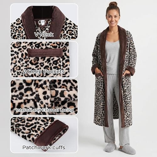 U2SKIIN Womens Fleece Robes, Soft Plush Long Bathrobe, Comfy Robes for Womens, Warm Housecoat thumbnail 3