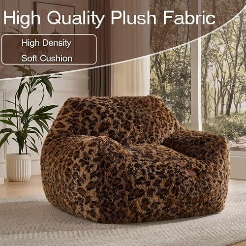 Leopard Print Faux Fur Bean Bag Chair with Armrests, Ultra-Soft Fluffy Sofa for Bedroom Living Room, Foam Filled Floor Chair (Cheetah Print Brown) thumbnail 4