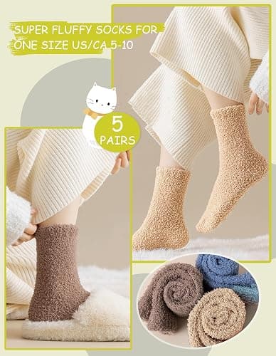 VoJoPi Fuzzy Socks for Women, 5 Pairs Warm Cozy Fluffy Slipper Socks, One Size, Ideal Christmas Gift Stocking Stuffer thumbnail 4