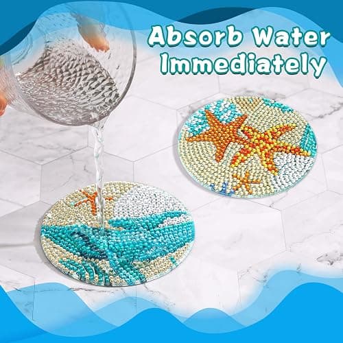 UPINS Ocean Diamond Art Painting Coaster Kit, 8Pcs DIY Crafts Kit with Holder, Non Slip Coaster Art Supplies for Adults, Ideal Christmas Gift thumbnail 5