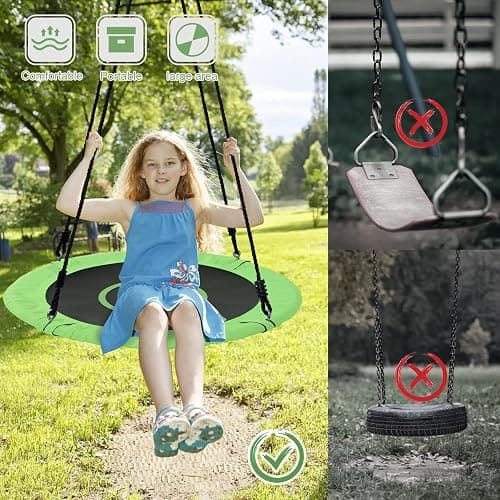 Tree Swings for Kids Outdoor, 40 Inch Diameter 600lb Weight & Adjustable Hanging Ropes Tree Swings, Great for Playground Swing, Backyard and Playroom(Green) thumbnail 4