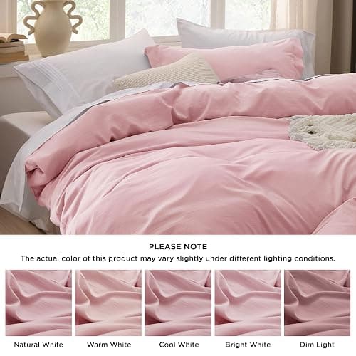 Bedsure Pink Duvet Cover Queen Size - 3 Pieces Prewashed Cotton-Like Extra Soft Bedding Set, Includes 1 Duvet Cover 90x90 Inches with Zipper Closure & 2 Pillow Shams, Comforter Not Included thumbnail 5