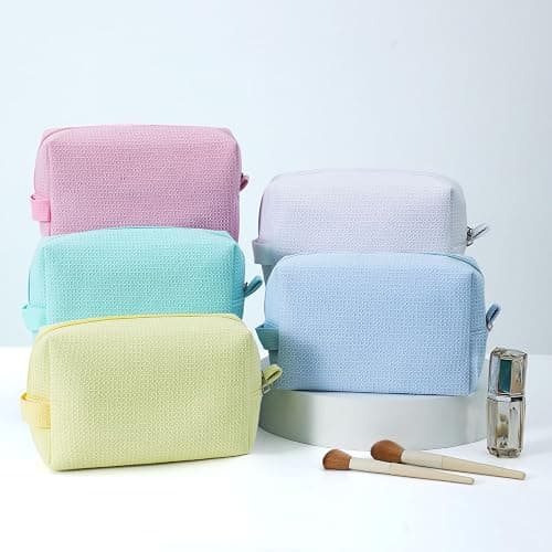 DYSHAYEN Small Waffle Makeup Bag for Travel, White | Cotton Material, Zipper Closure, Portable, Organizer for Cosmetic Accessories, Brushes, Skincare thumbnail 7