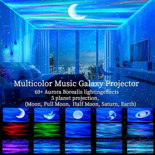 Aurora Northern Lights Projector: 60+ Light Effects White Noise Stars Sky Moon Lights for Bedroom Bluetooth Remote Timer Multi Colors, Mood Lighting Room & Classroom Decor thumbnail 4
