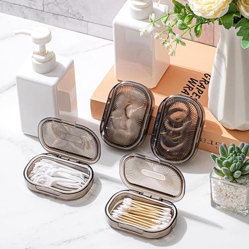 Kigley 4 Pcs Hair Tie Container Small Portable Travel Cotton Swab Holder Flosser Dispenser with Lid Plastic Box Beads Storage Containers for Small Items, 3.94 x 2.76 Inch (Gray) thumbnail 6
