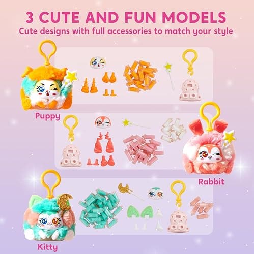 Klever Kits DIY Plush Keychain Making Craft, DIY Arts & Craft Set with 3 Models, Create Your Own Stuffed Keychain for Boys and Girls Ages 6 7 8 9 thumbnail 2