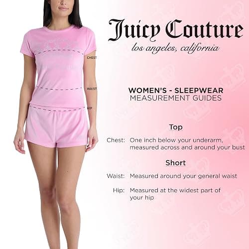 Juicy Couture Women's 2 Piece Velvet Fleece Short Sleeve Shirt and Pajama Shorts Lounge Sleepwear Set thumbnail 6